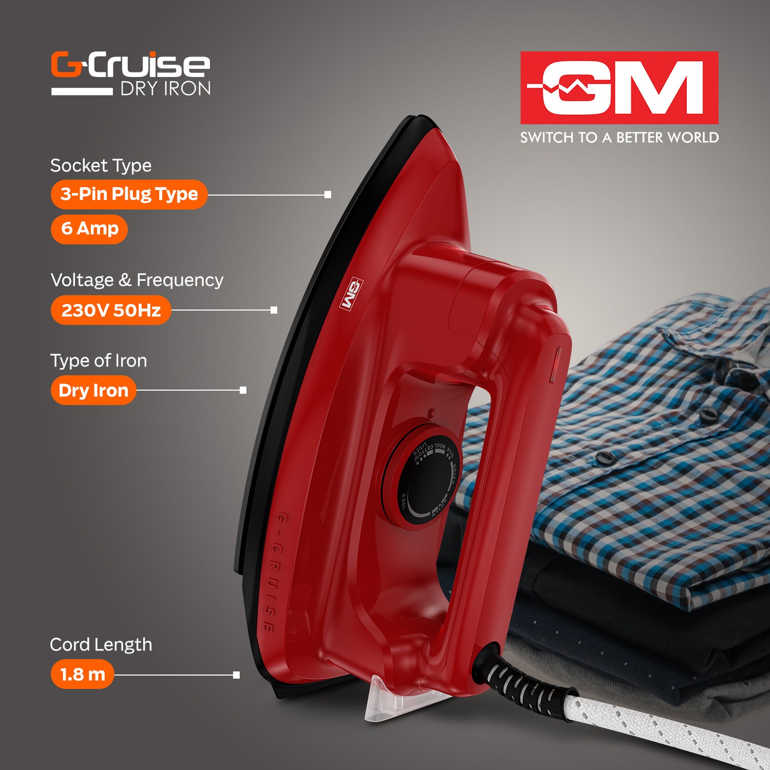 G-CRUISE 1000 WATT DRY IRON (RED)