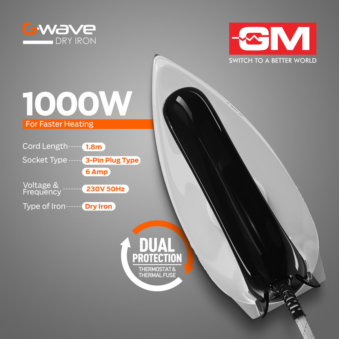 G-WAVE 1000 WATT DRY IRON (BLACK)