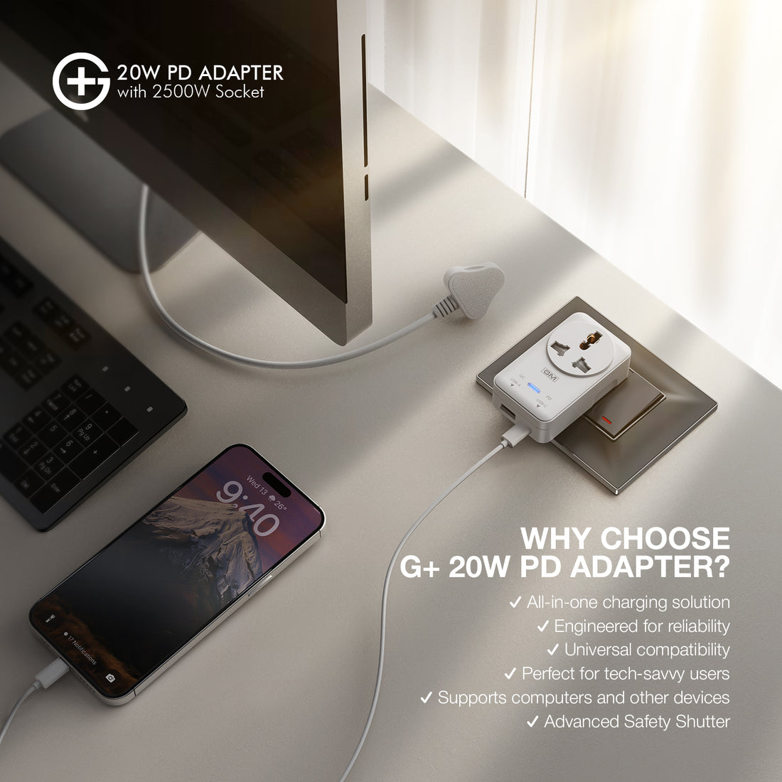 G+ PD Adapter with 2500W Socket 20W (WHITE)
