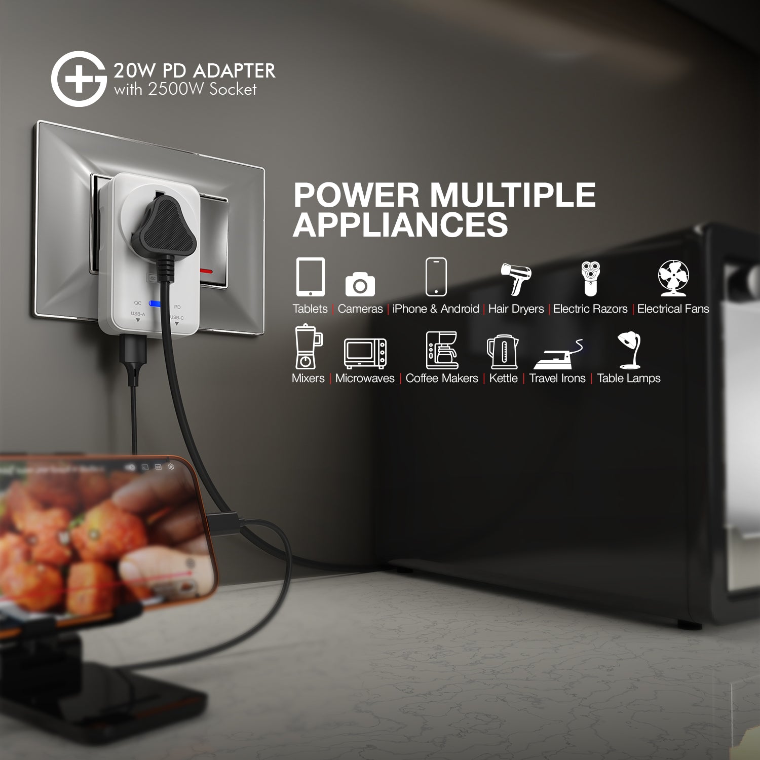 G+ PD Adapter with 2500W Socket 20W (WHITE)