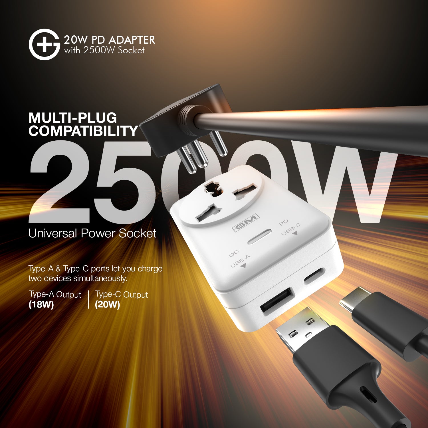 G+ PD Adapter with 2500W Socket 20W (WHITE)