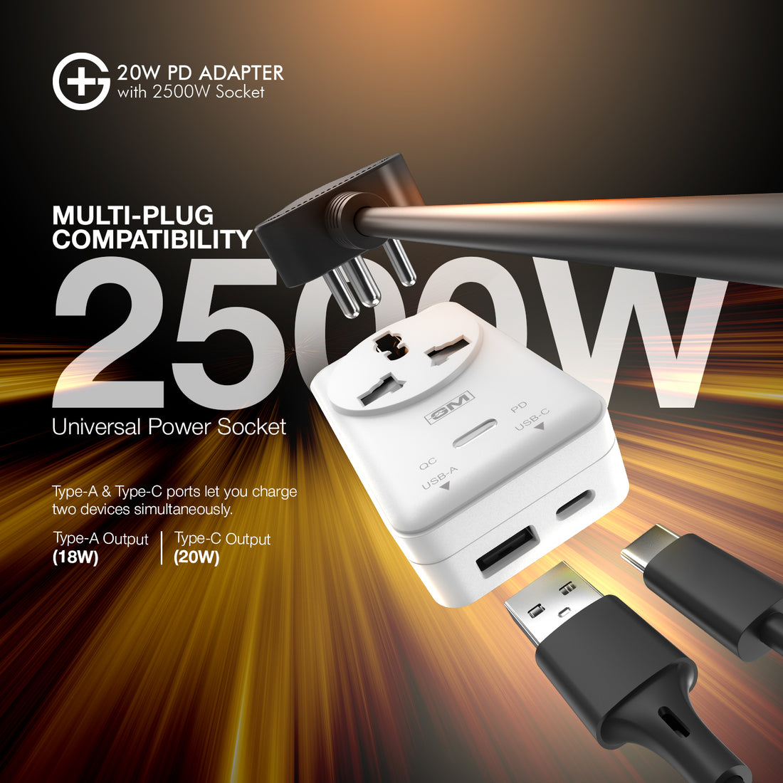 G+ PD Adapter with 2500W Socket 20W (WHITE)
