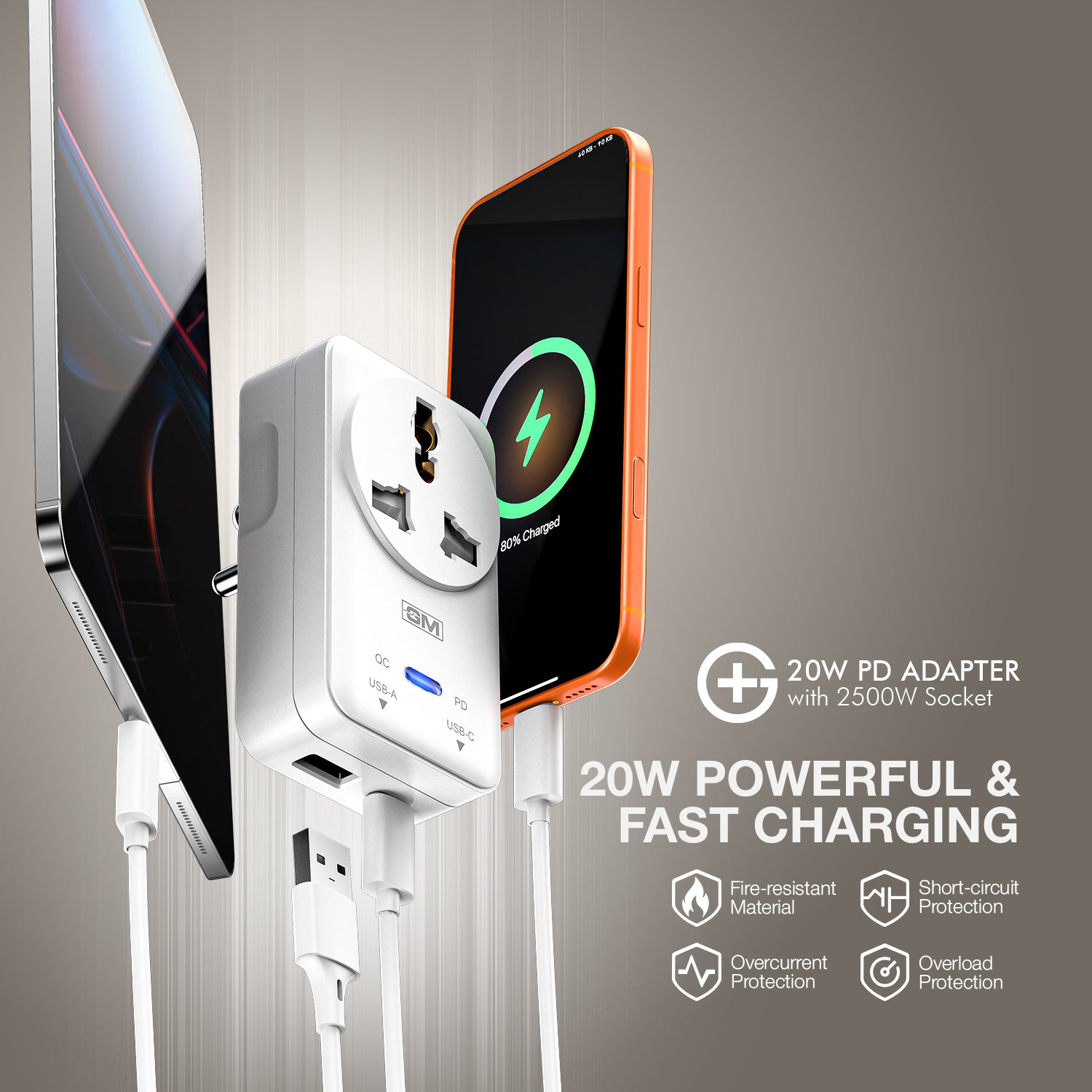 G+ PD Adapter with 2500W Socket 20W (WHITE)
