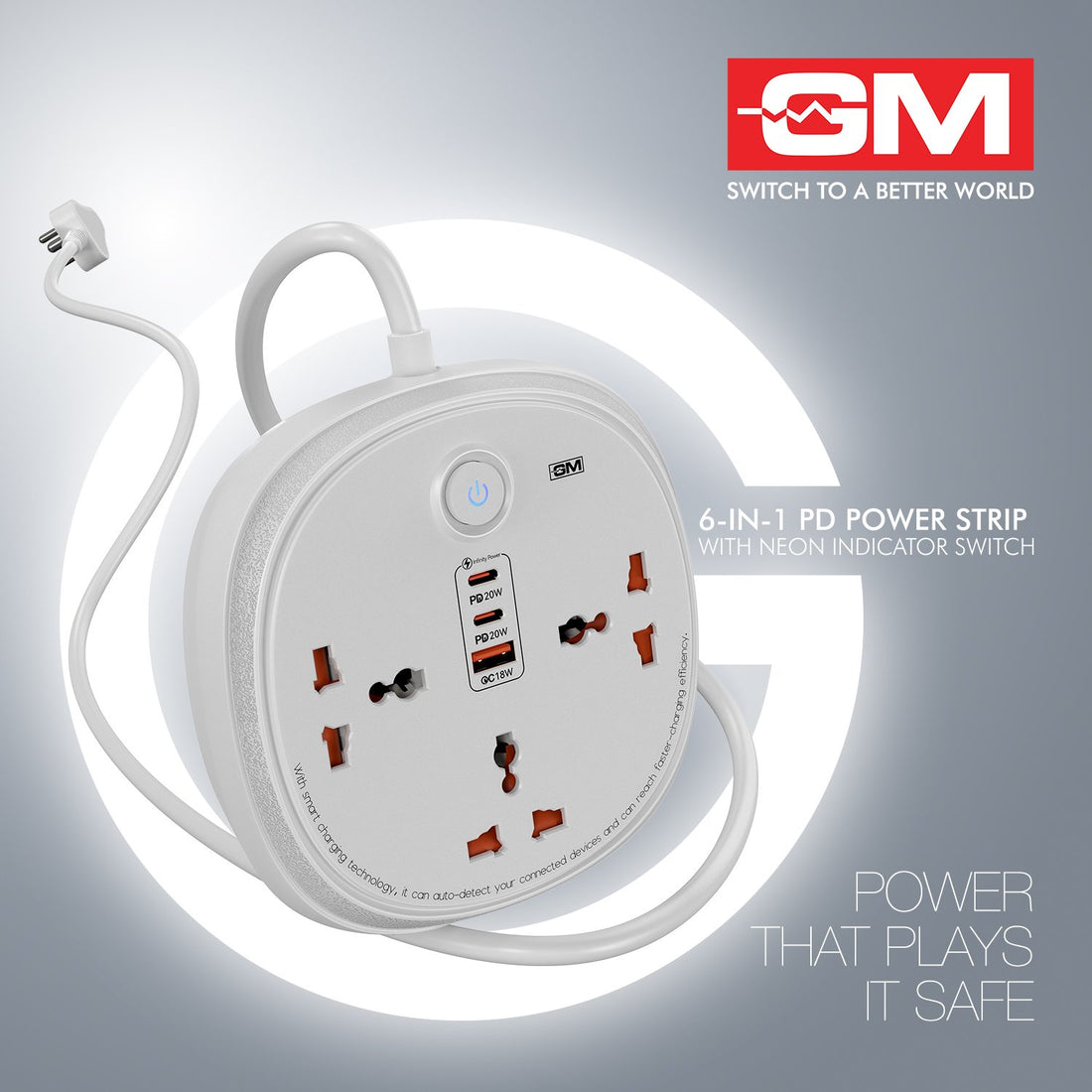 GM G+ ConnectX 6-in-1 3U1C 2M Power Strip