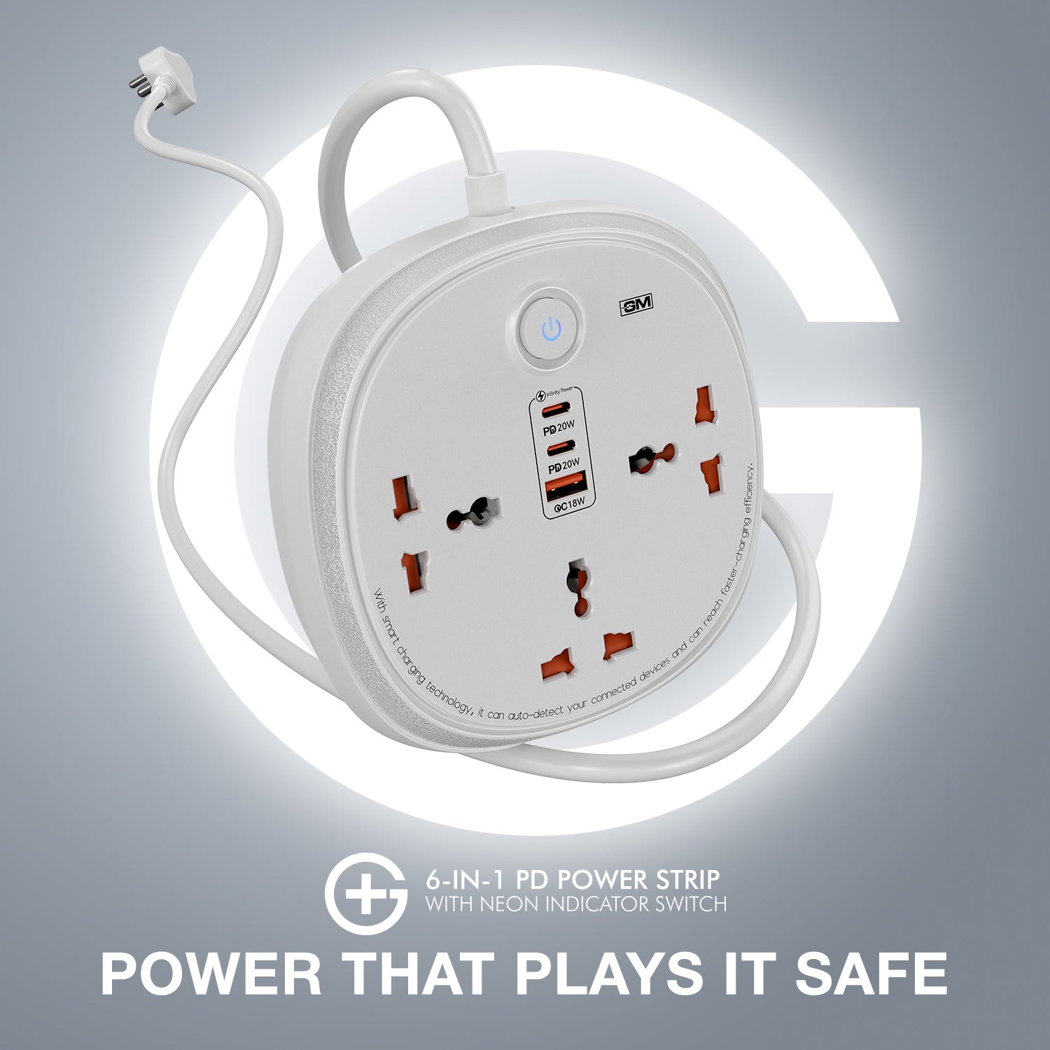 GM G+ 6-in-1 PD Power Strip with Neon Indicator Switch
