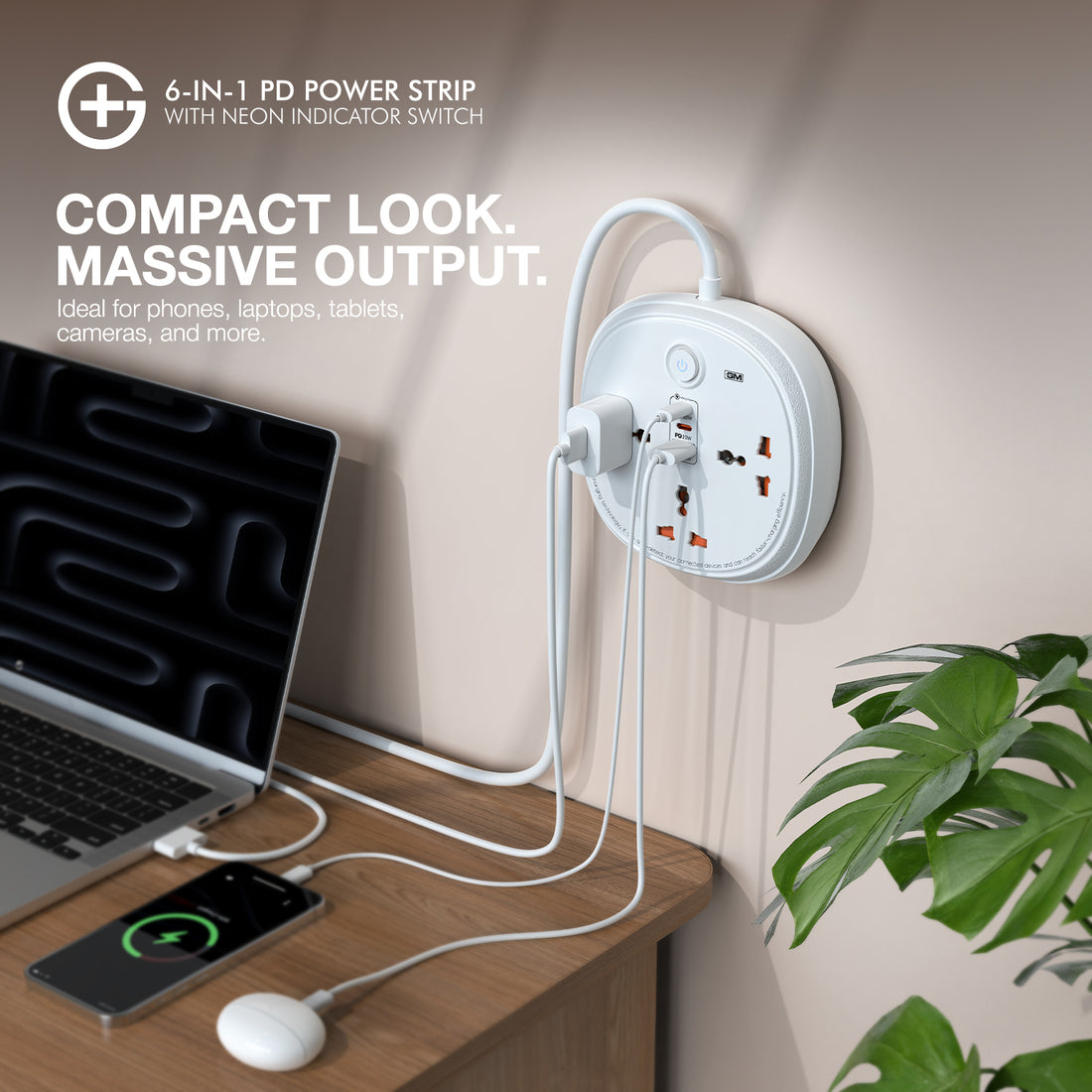 GM G+ 6-in-1 PD Power Strip with Neon Indicator Switch