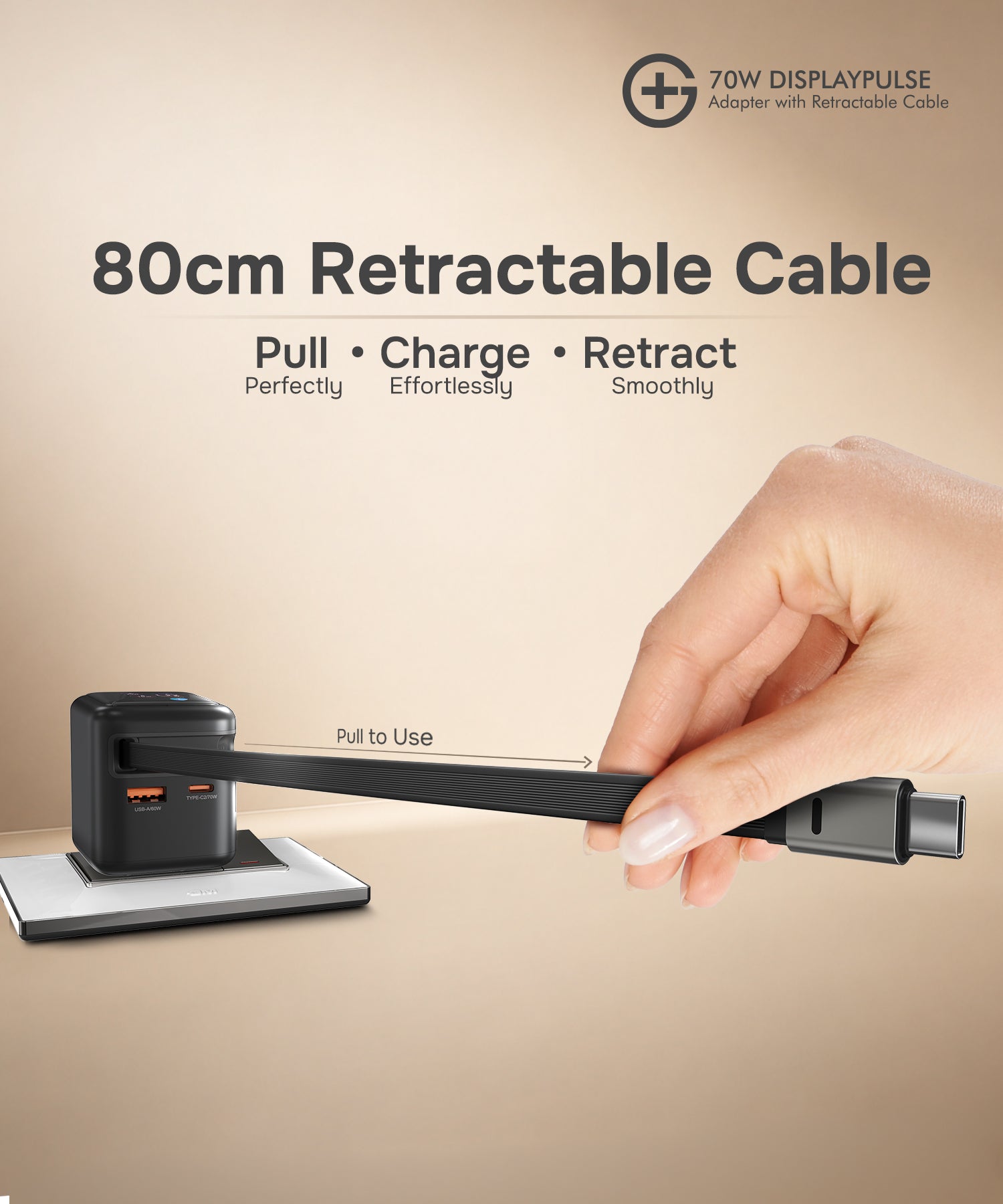 DisplayPulse 70W Adapter with Retractable Cable (Black)