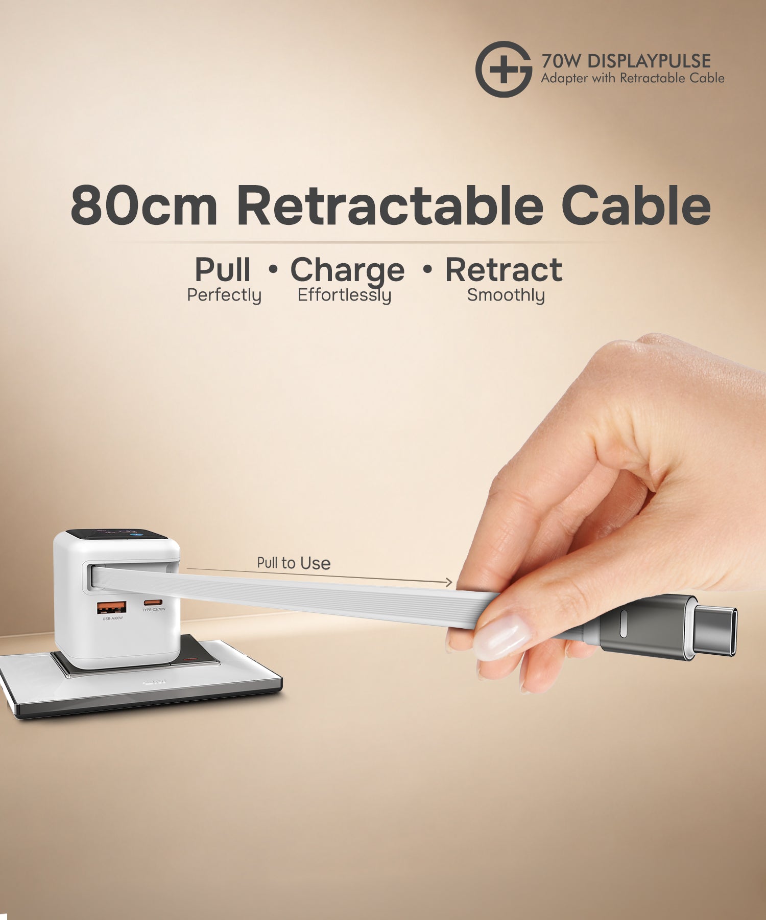 DisplayPulse 70W Adapter with Retractable Cable (White)