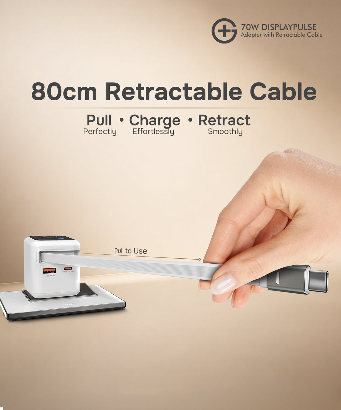 DisplayPulse 70W Adapter with Retractable Cable (White)