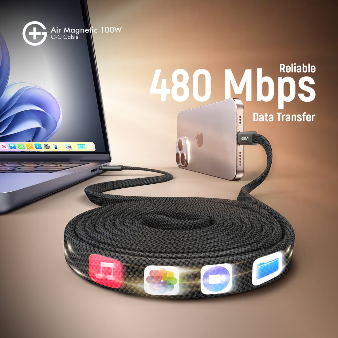 GM G+ Air Magnetic 100W C-C Cable (Grey)