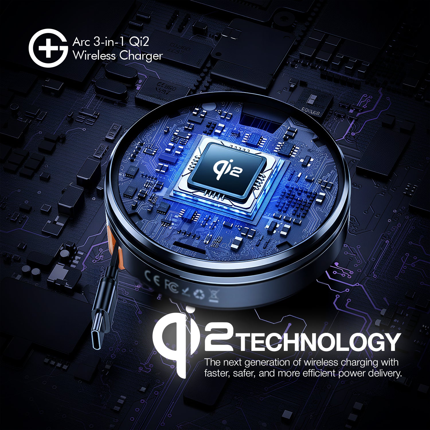 G+ Arc Qi2 3-in-1 Wireless Charger (BLACK)