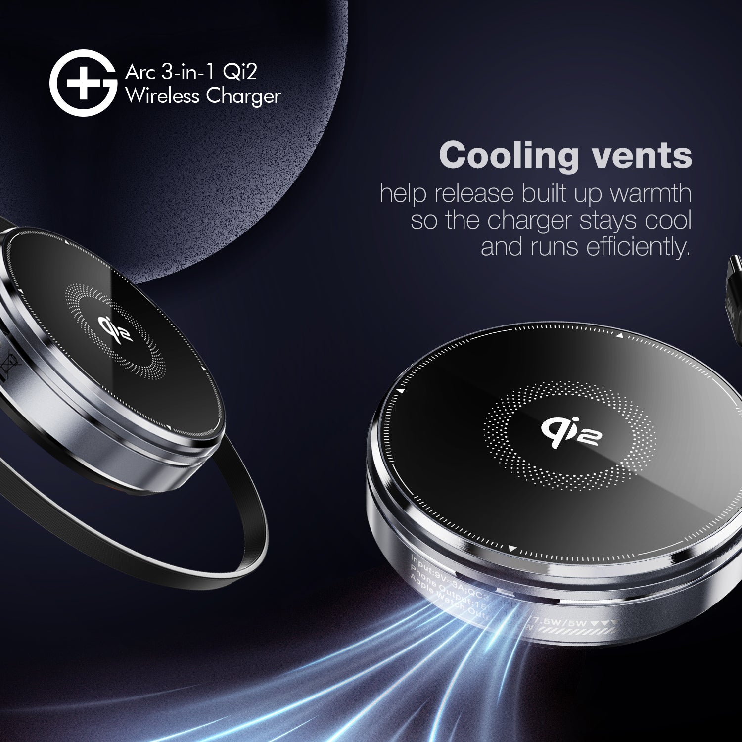 G+ Arc Qi2 3-in-1 Wireless Charger (BLACK)