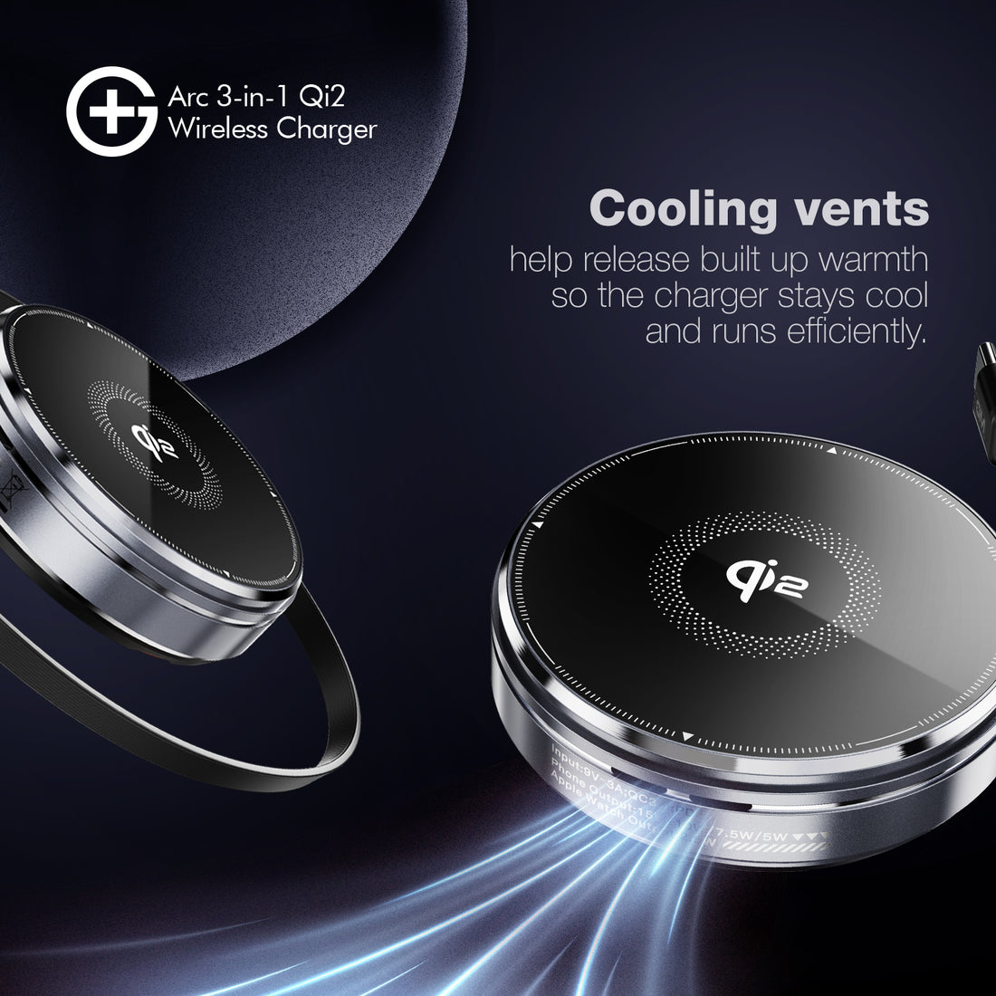 G+ Arc Qi2 3-in-1 Wireless Charger (BLACK)