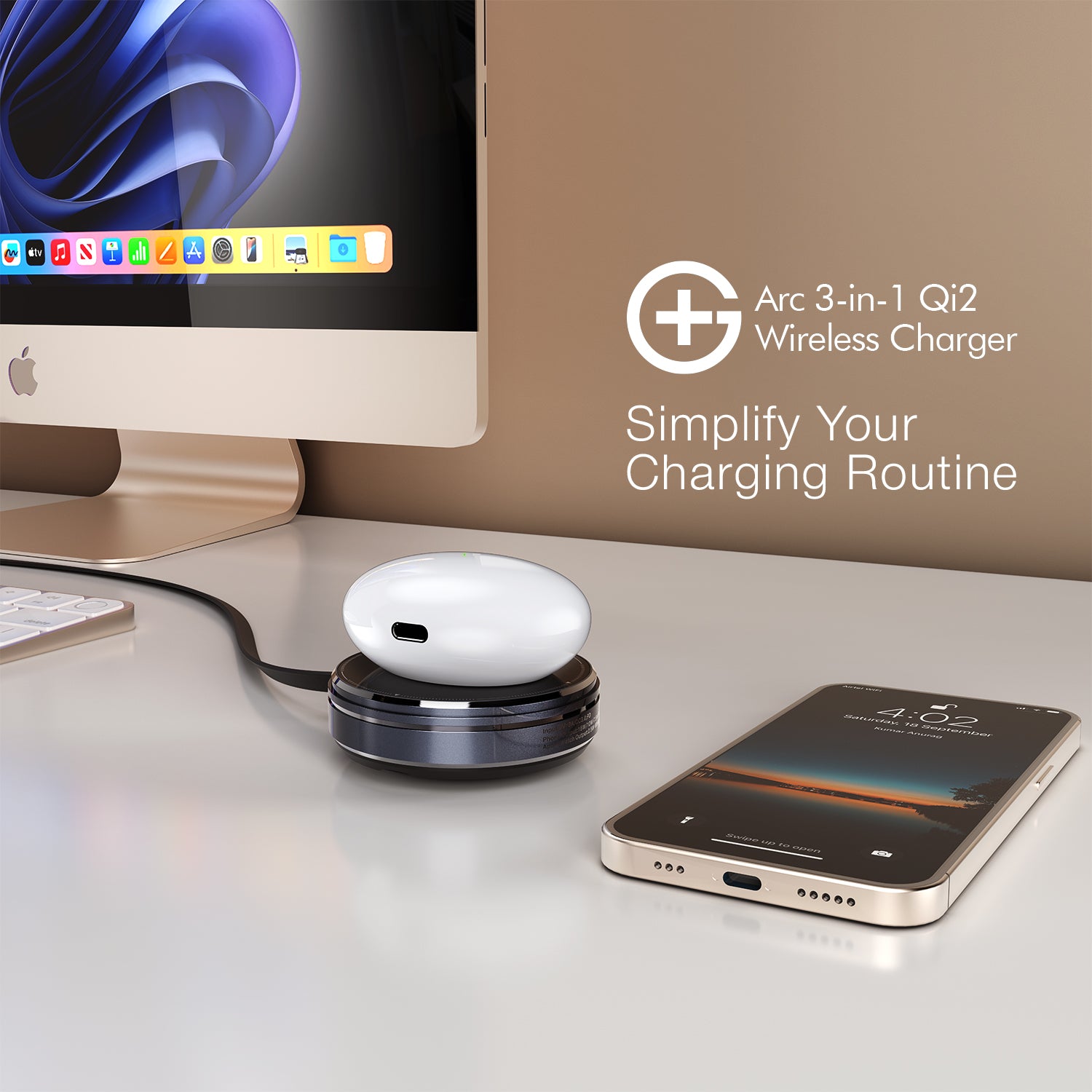 G+ Arc Qi2 3-in-1 Wireless Charger (BLACK)