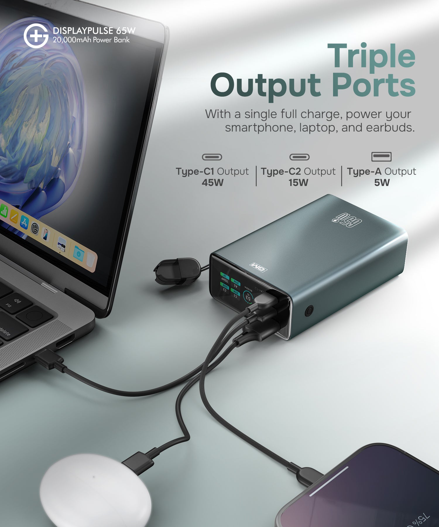 G+ 65W DisplayPulse 20,000 mAh Power Bank