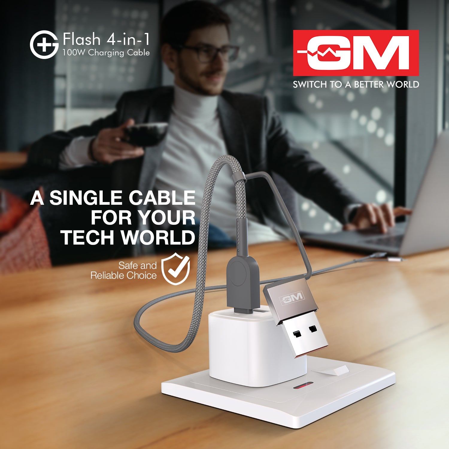 Charging Cable - FLASH, 4-IN-1, GREY, 120CM