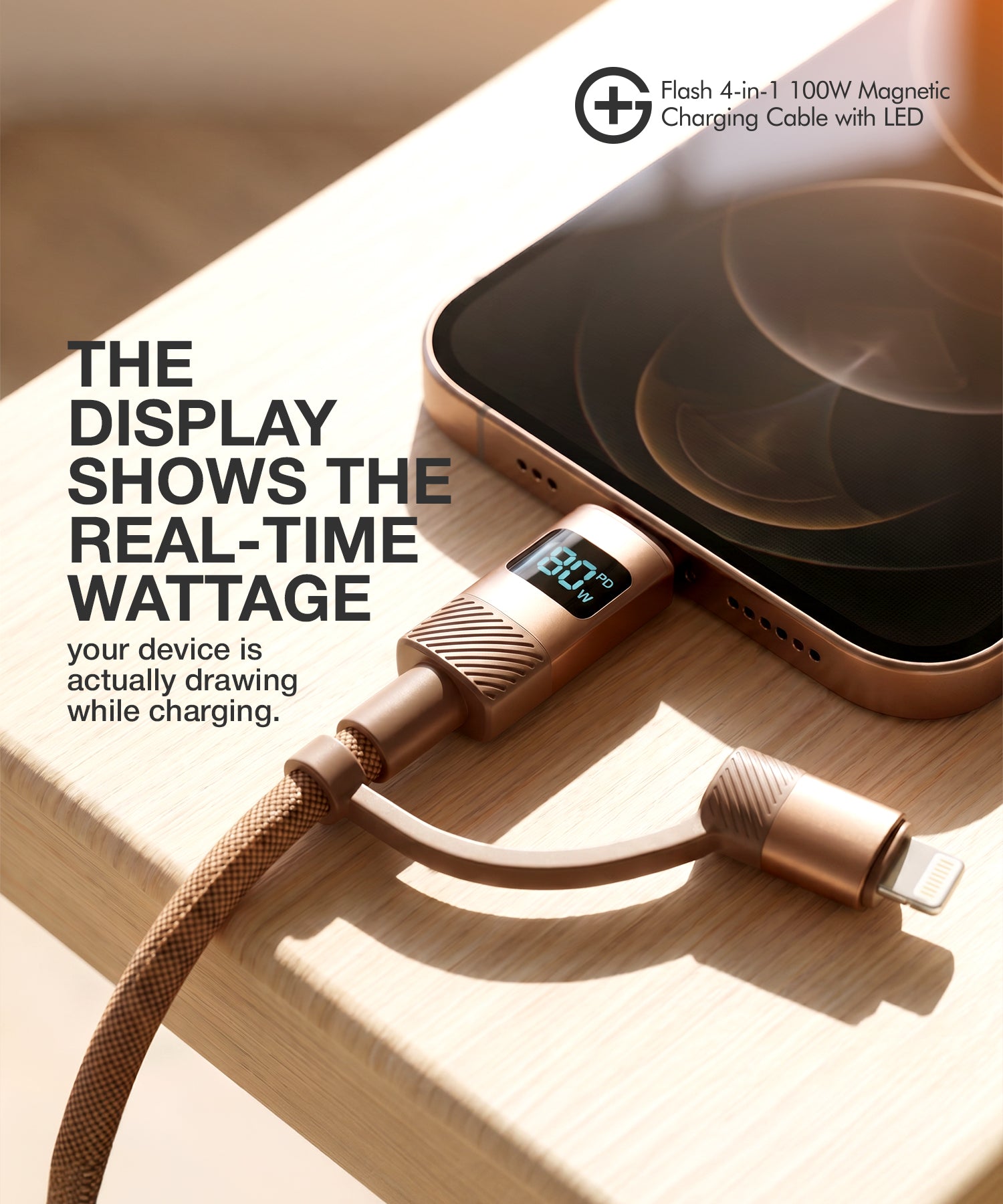 GM G+ Flash 4-in-1 100W Magnetic Charging Cable with LED