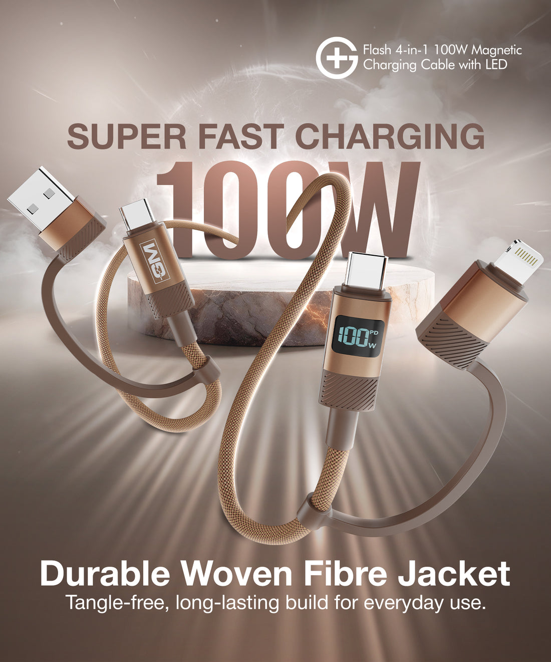 GM G+ Flash 4-in-1 100W Magnetic Charging Cable with LED