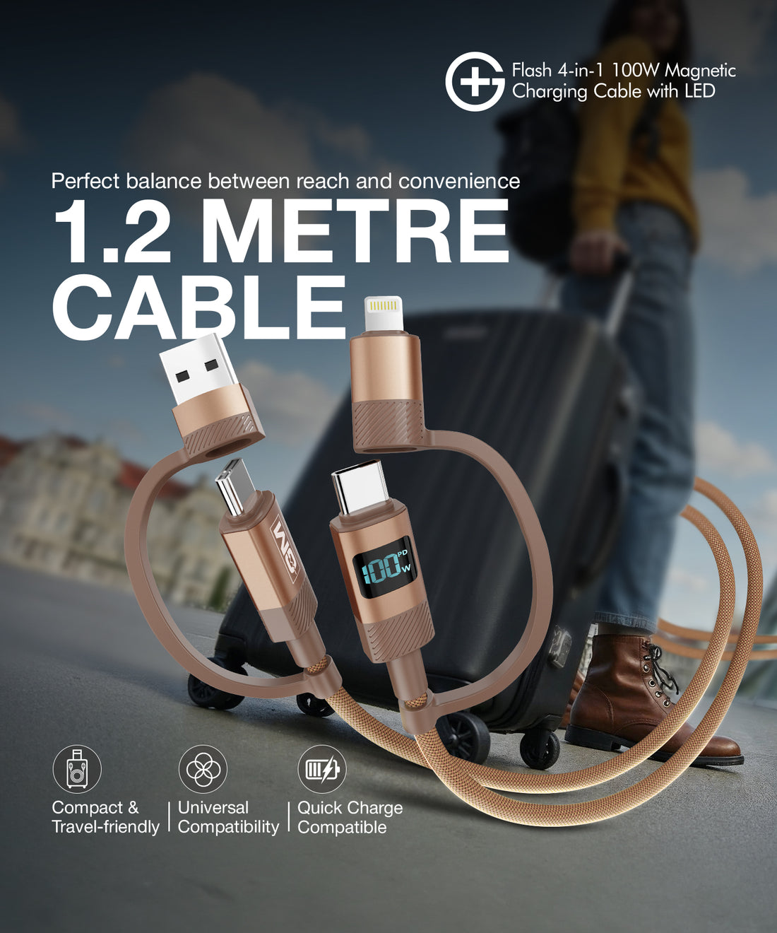 GM G+ Flash 4-in-1 100W Magnetic Charging Cable with LED