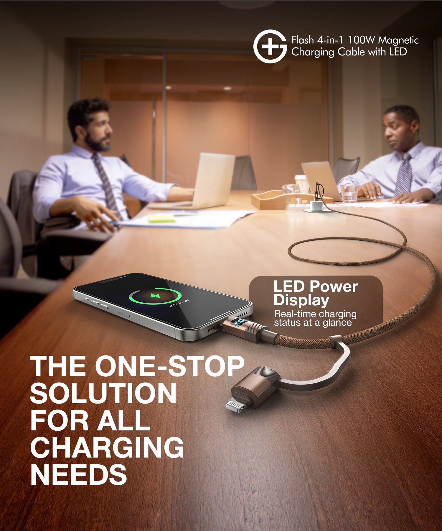 GM G+ Flash 4-in-1 100W Magnetic Charging Cable with LED