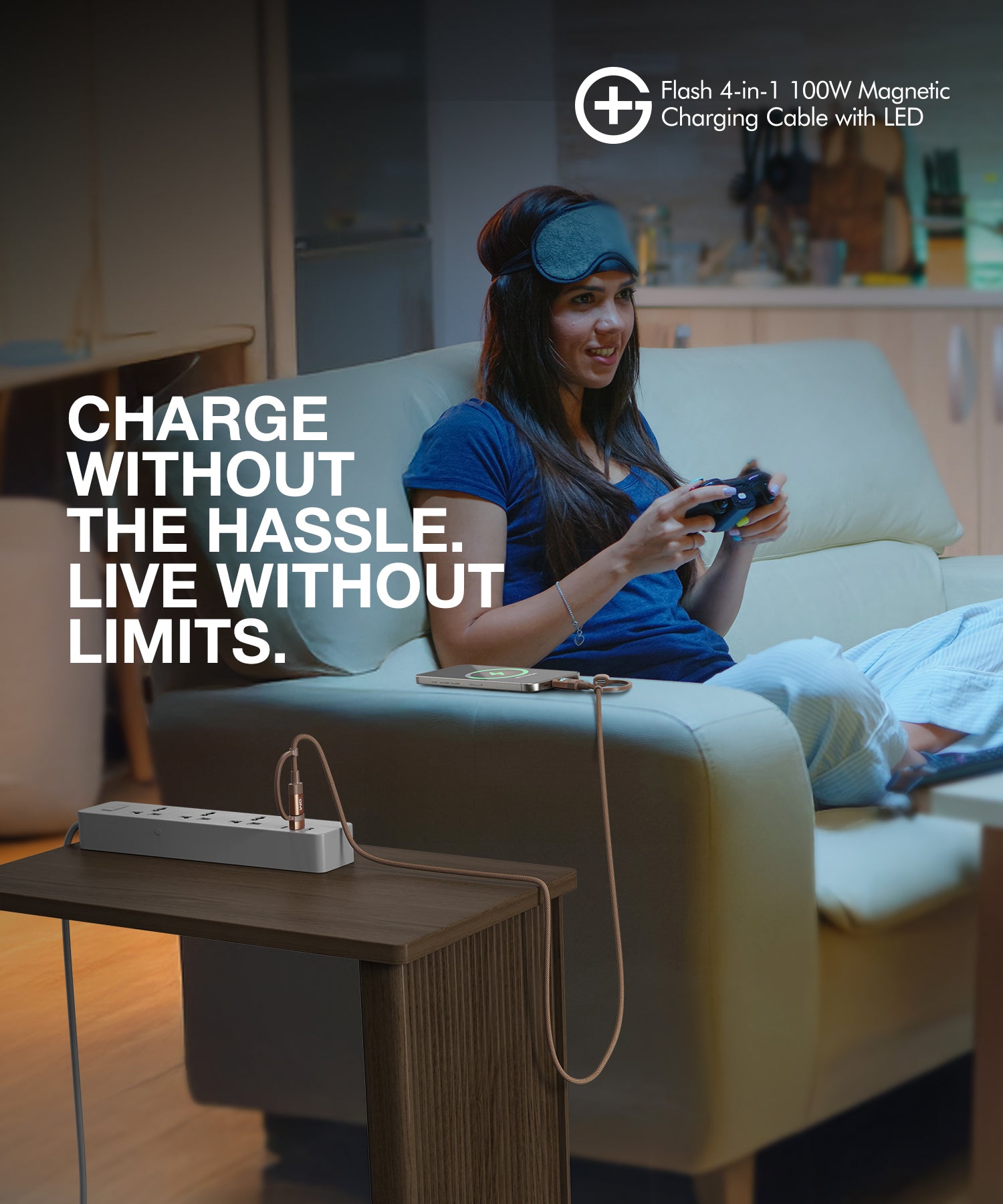 GM G+ Flash 4-in-1 100W Magnetic Charging Cable with LED