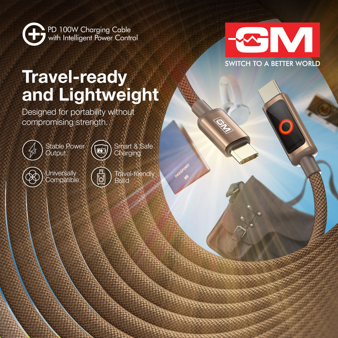 G+ PD Charging Cable with Intelligent Power Control 100W (COFEE)