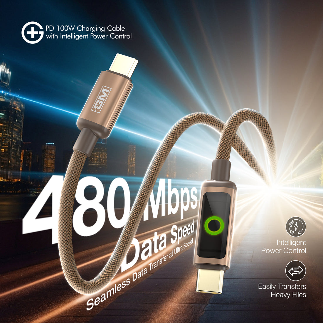 G+ PD Charging Cable with Intelligent Power Control 100W (COFEE)