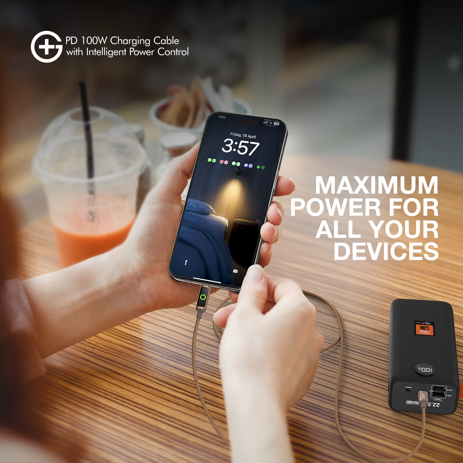 G+ PD Charging Cable with Intelligent Power Control 100W (COFEE)