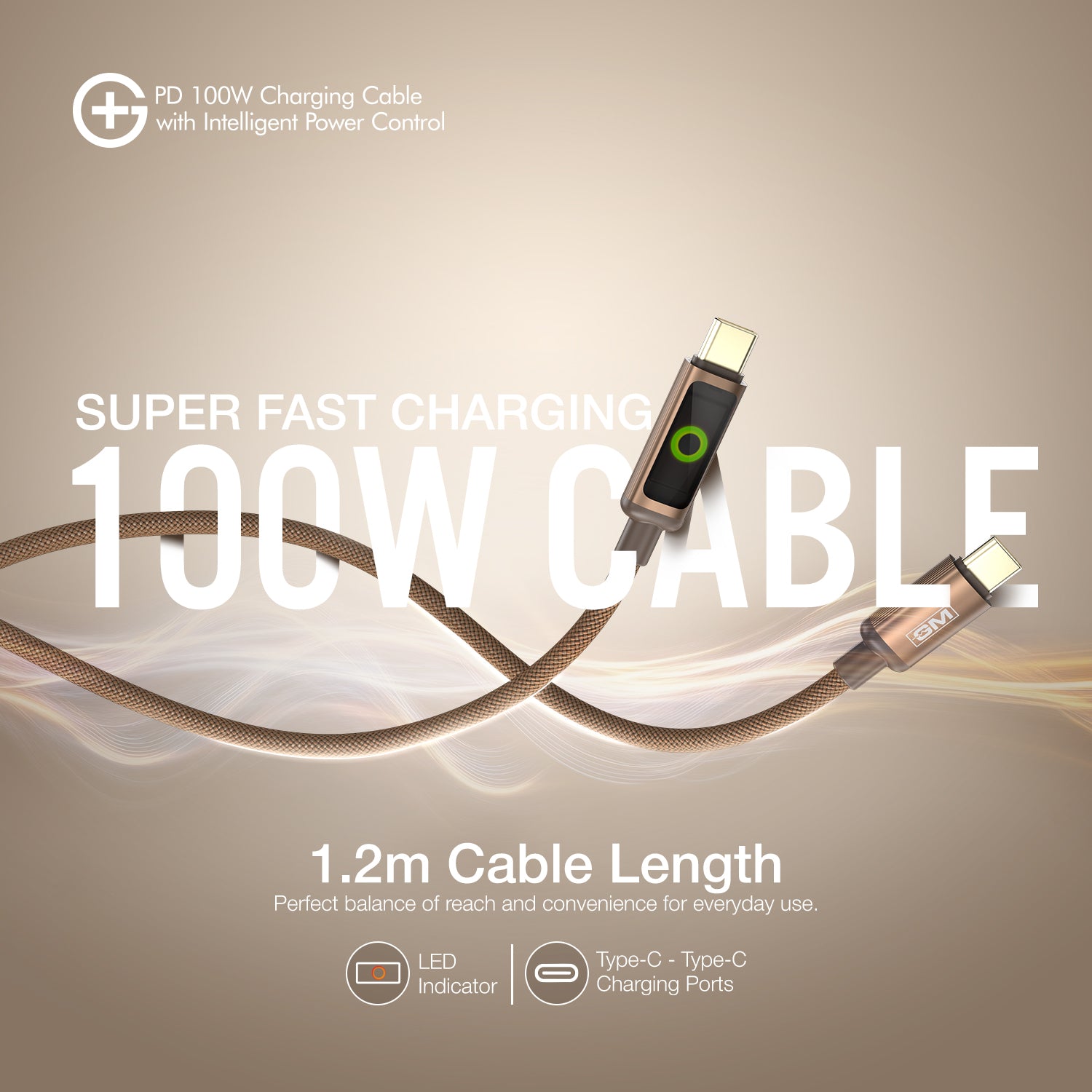 G+ PD Charging Cable with Intelligent Power Control 100W (COFEE)