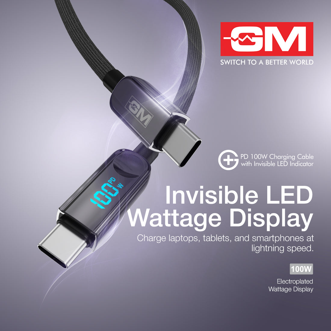 PD 100W Invisible LED Indicator C-C Cable