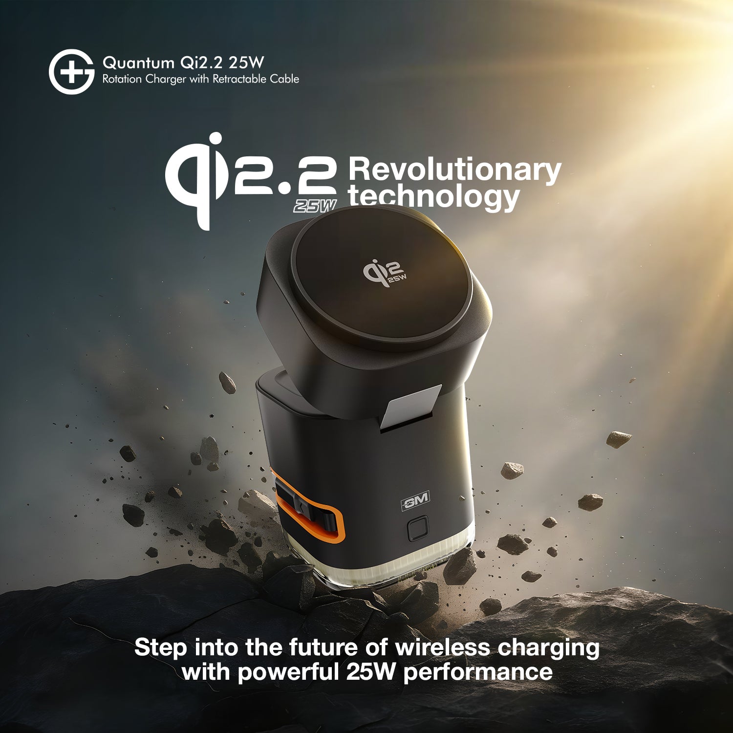 G+ Quantum Qi2.2 Rotation Charger with Retractable Cable 25W (BLACK)