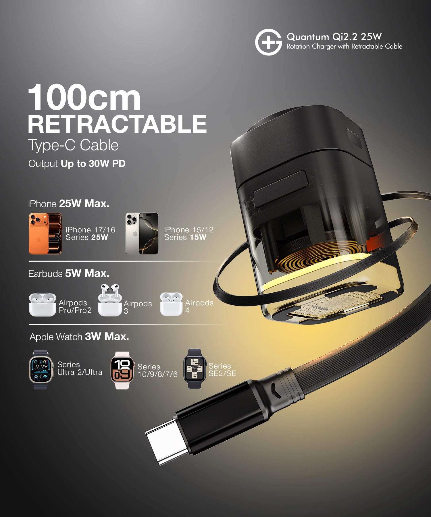 G+ Festival Combo: Quantum Qi2.2 25W Rotation Charger + Air Magnetic 100W C-C Cable + DisplayPulse 100W Adapter