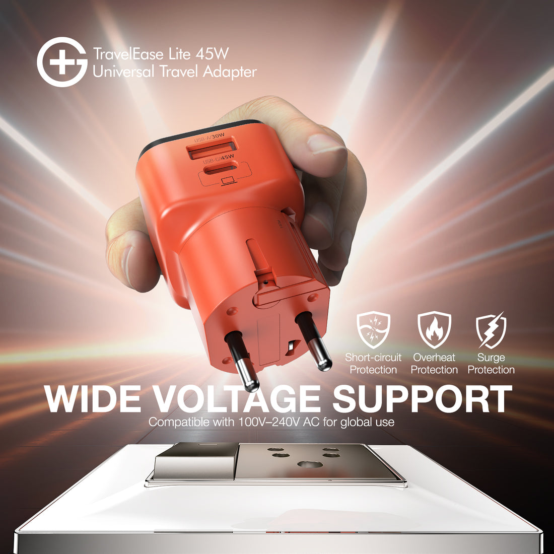 G+ 45W International Travel Adapter (Orange)