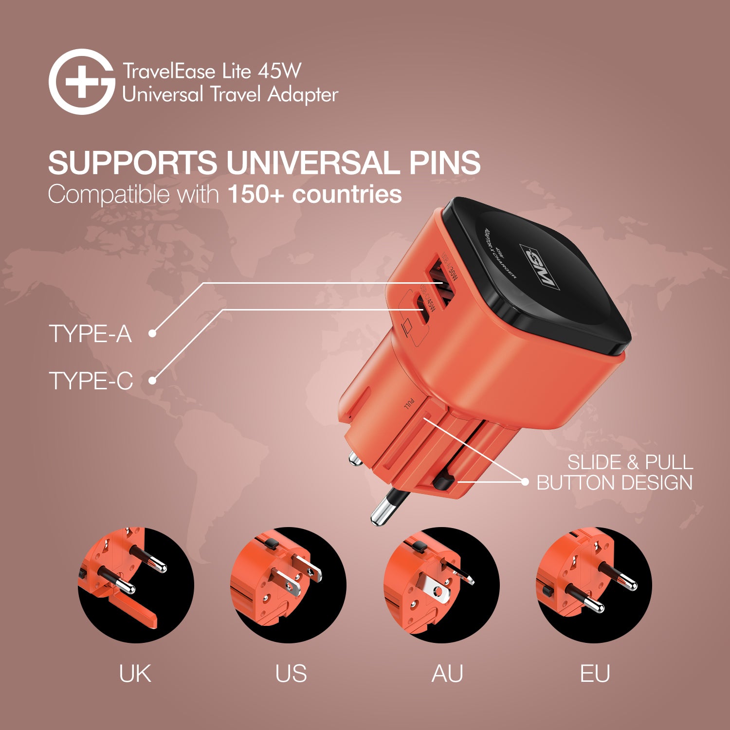 G+ 45W International Travel Adapter (Orange)