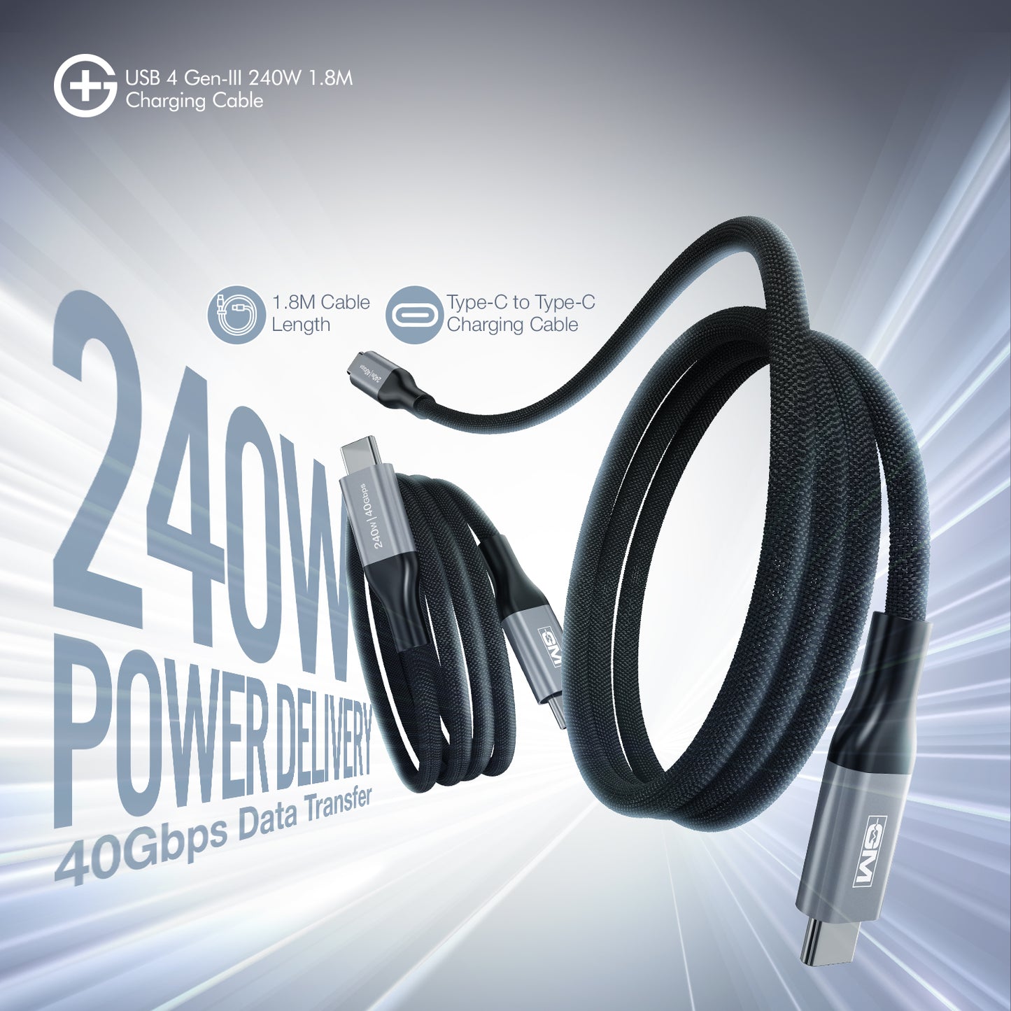 G PLUS 240W BK, USB 4, GEN 3 1.8M BK — GM corporate gift, alternate view