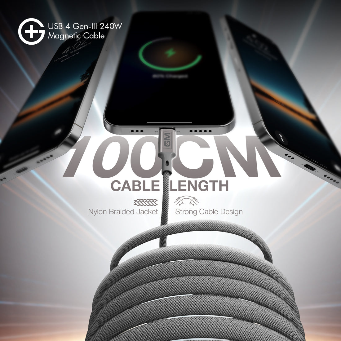 G+ USB 4 Gen-III  Magnetic Cable 240W (GREY)