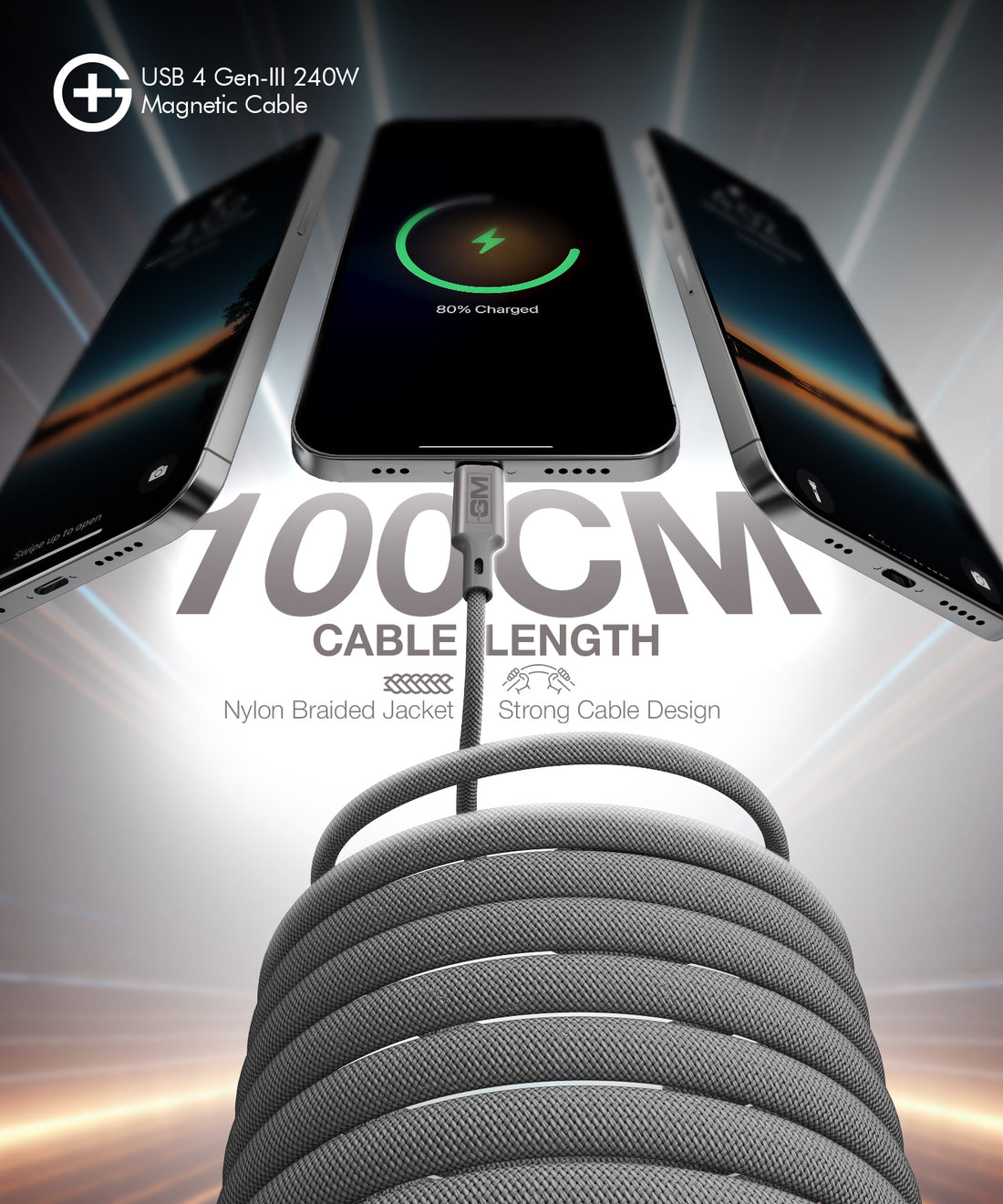 USB4 Gen-III Magnetic Cable (100cm) – 240W Fast Charging