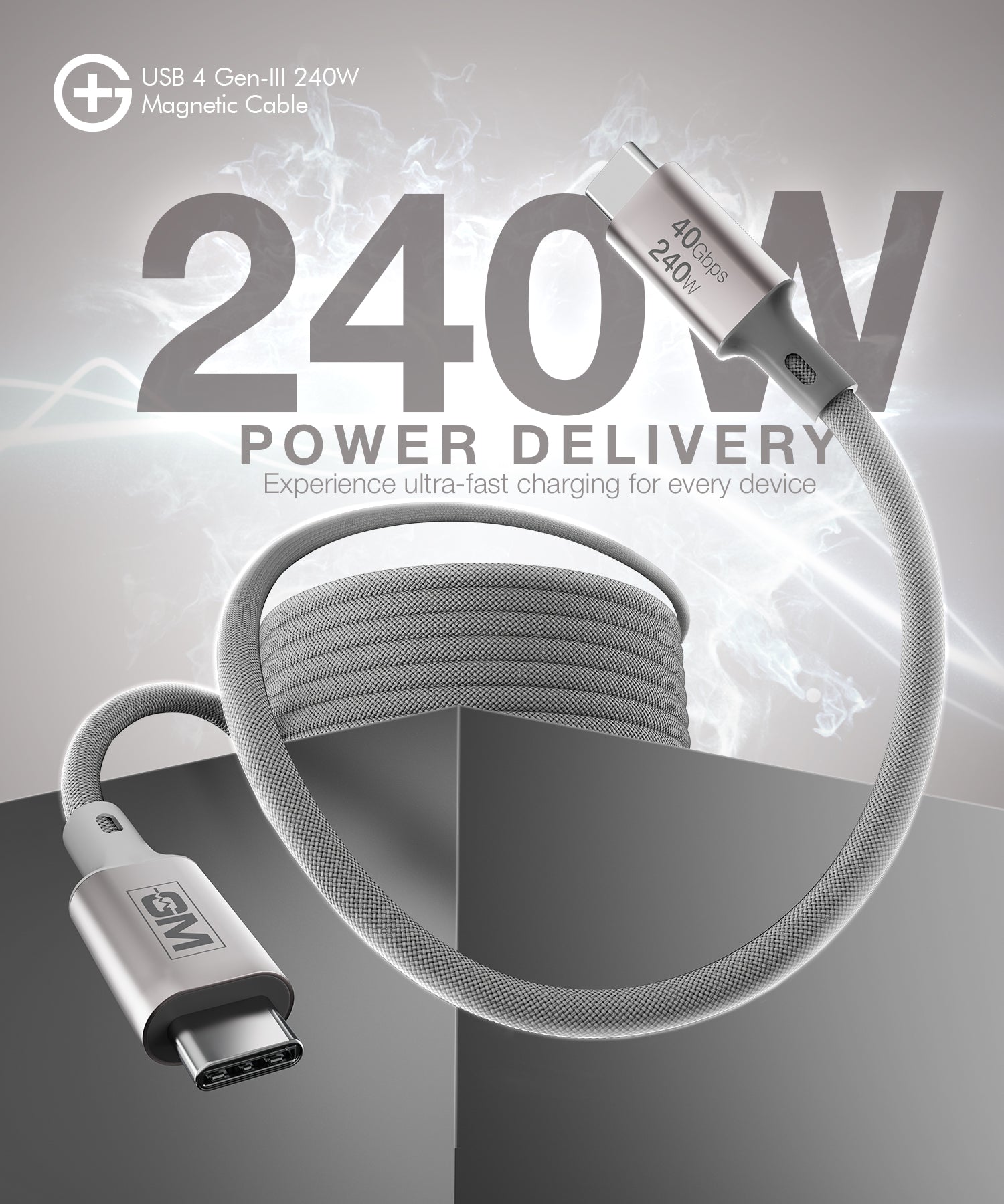 USB4 Gen-III Magnetic Cable (100cm) – 240W Fast Charging