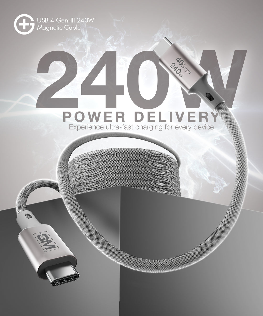 USB4 Gen-III Magnetic Cable (100cm) – 240W Fast Charging