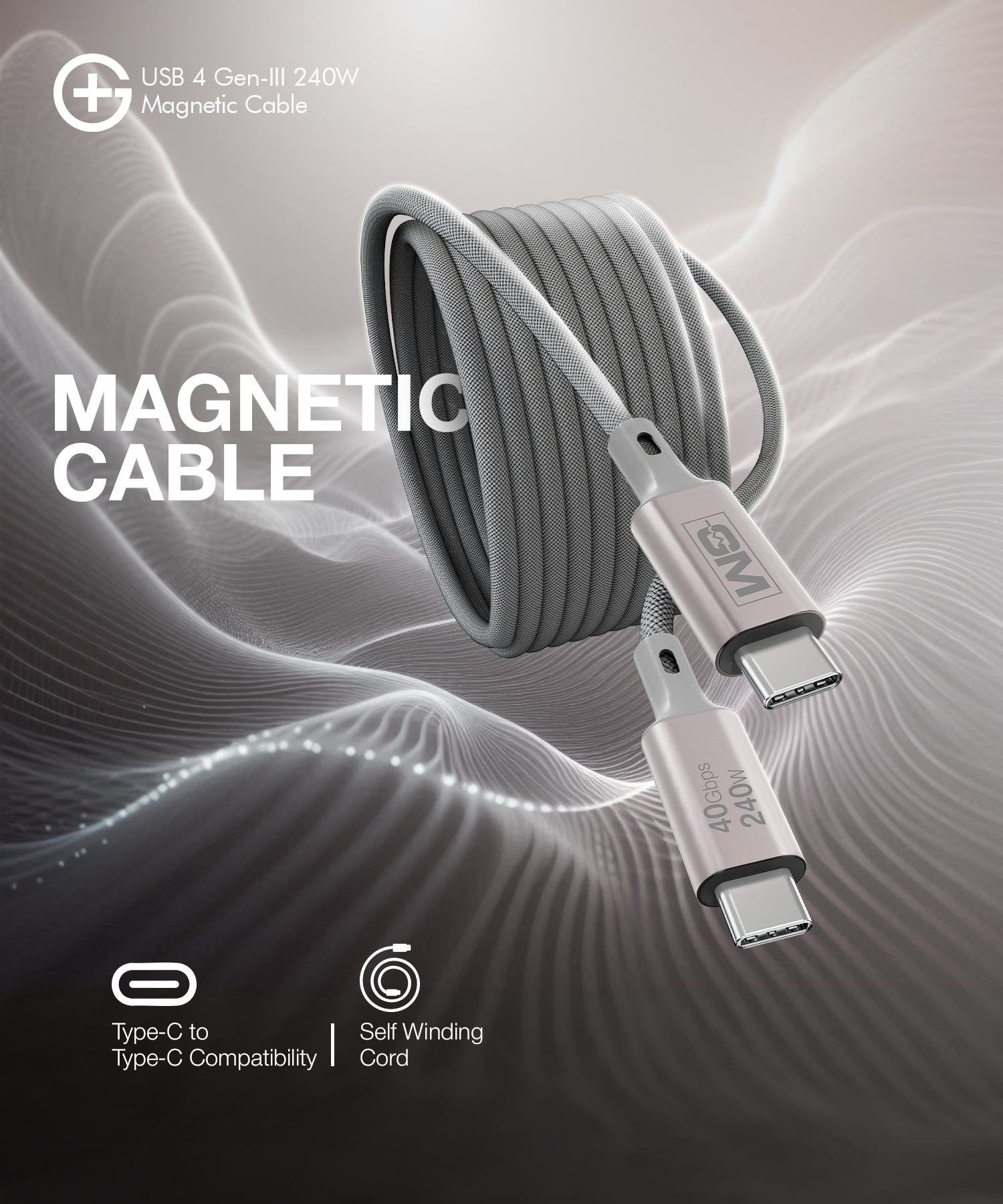 USB4 Gen-III Magnetic Cable (100cm) – 240W Fast Charging