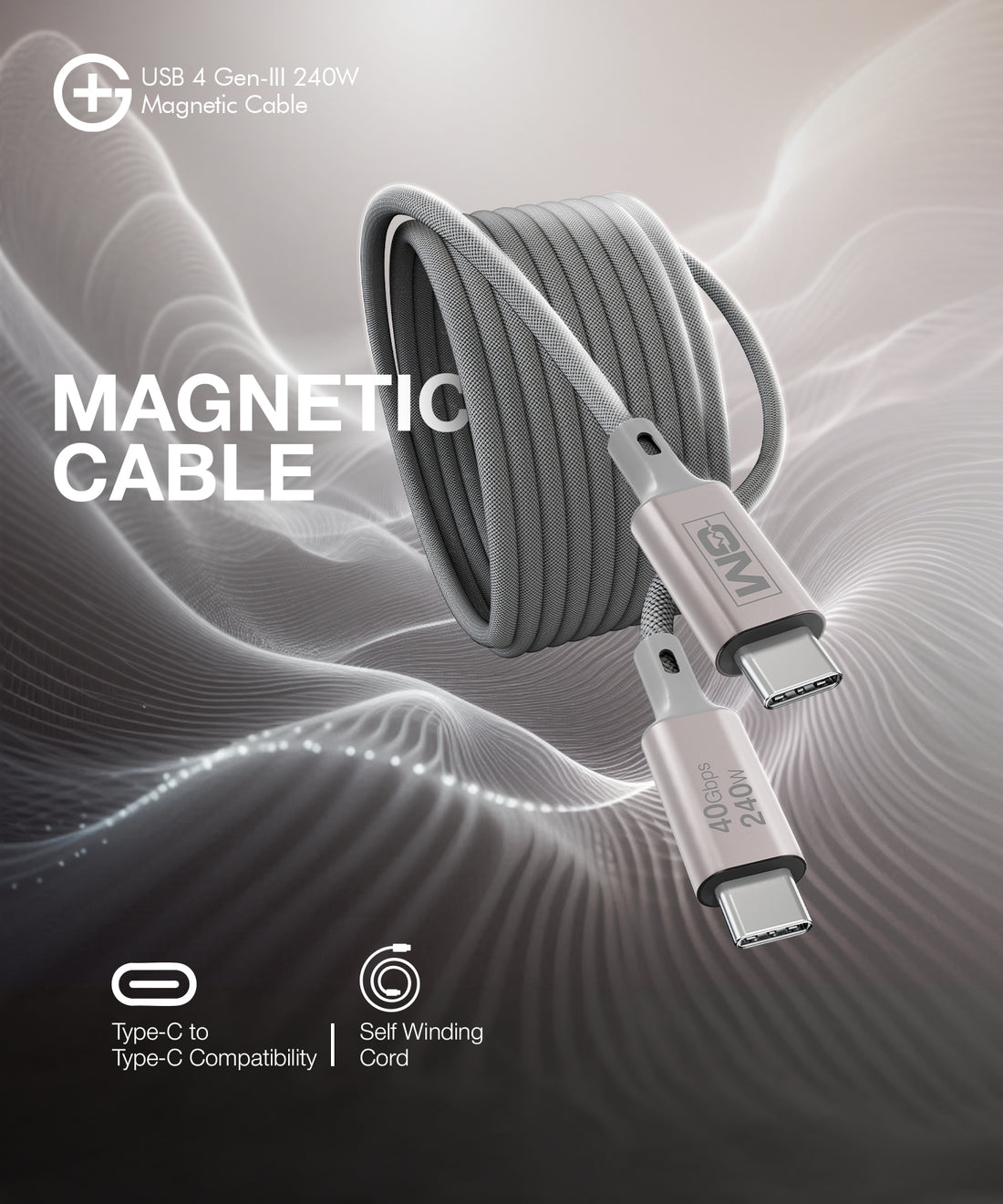 USB4 Gen-III Magnetic Cable (100cm) – 240W Fast Charging