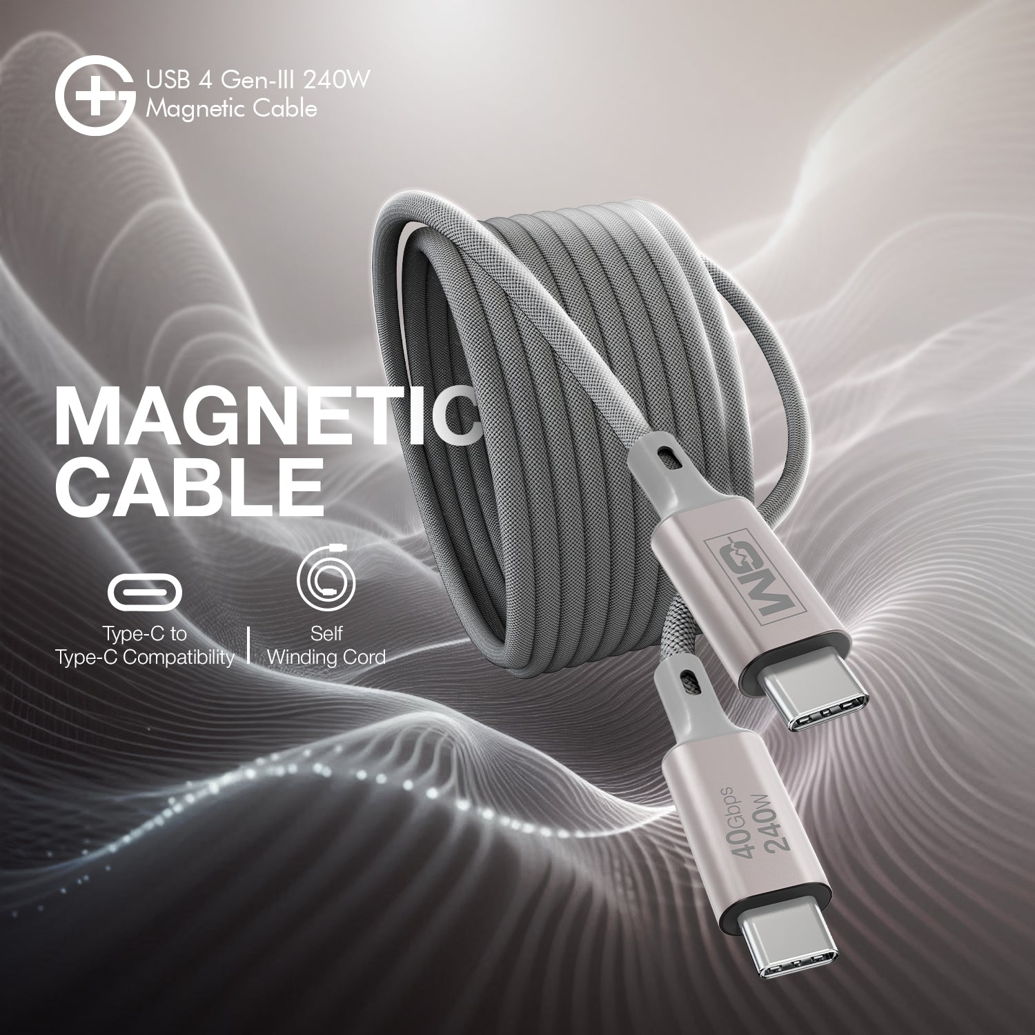 G+ USB 4 Gen-III  Magnetic Cable 240W (GREY)