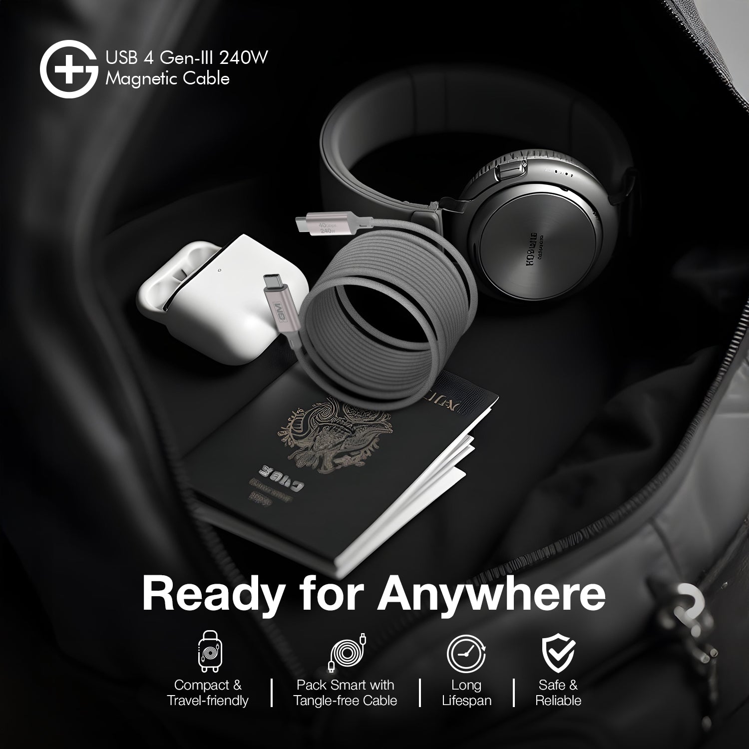 G+ USB 4 Gen-III  Magnetic Cable 240W (GREY)