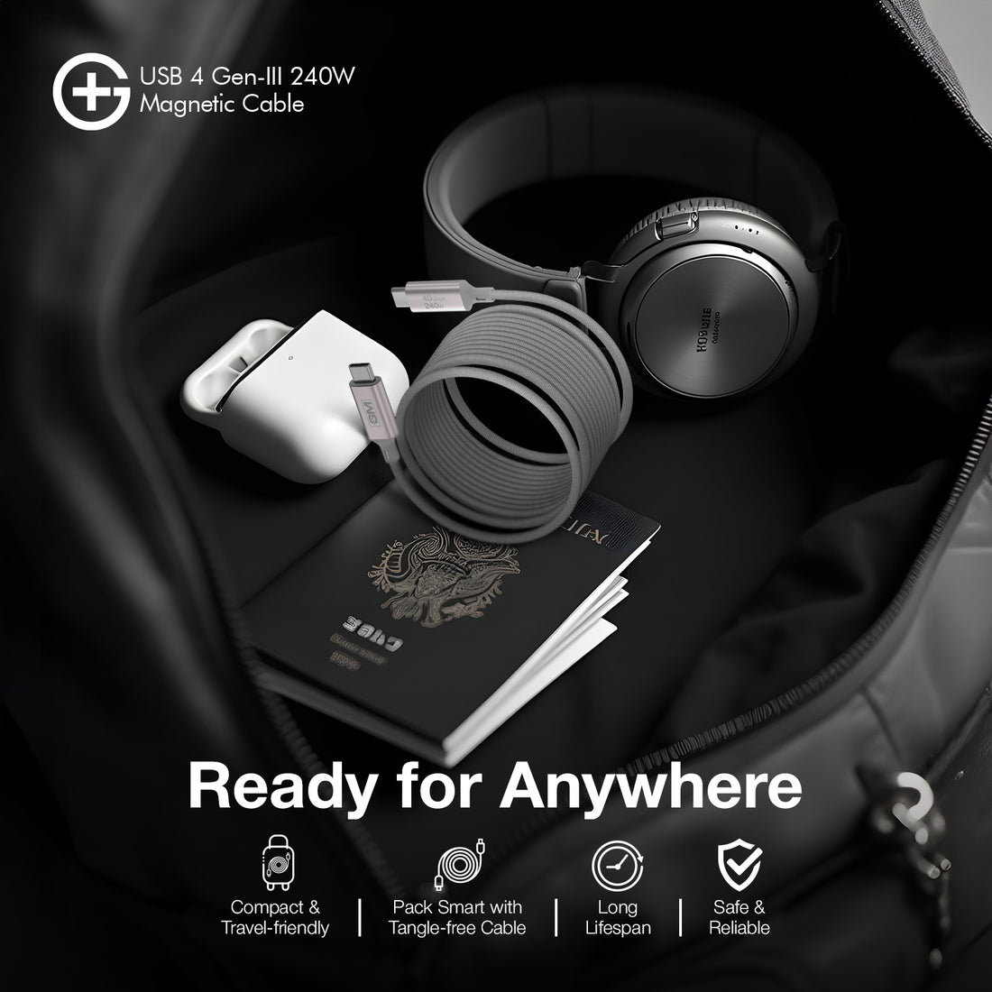 G+ USB 4 Gen-III  Magnetic Cable 240W (GREY)