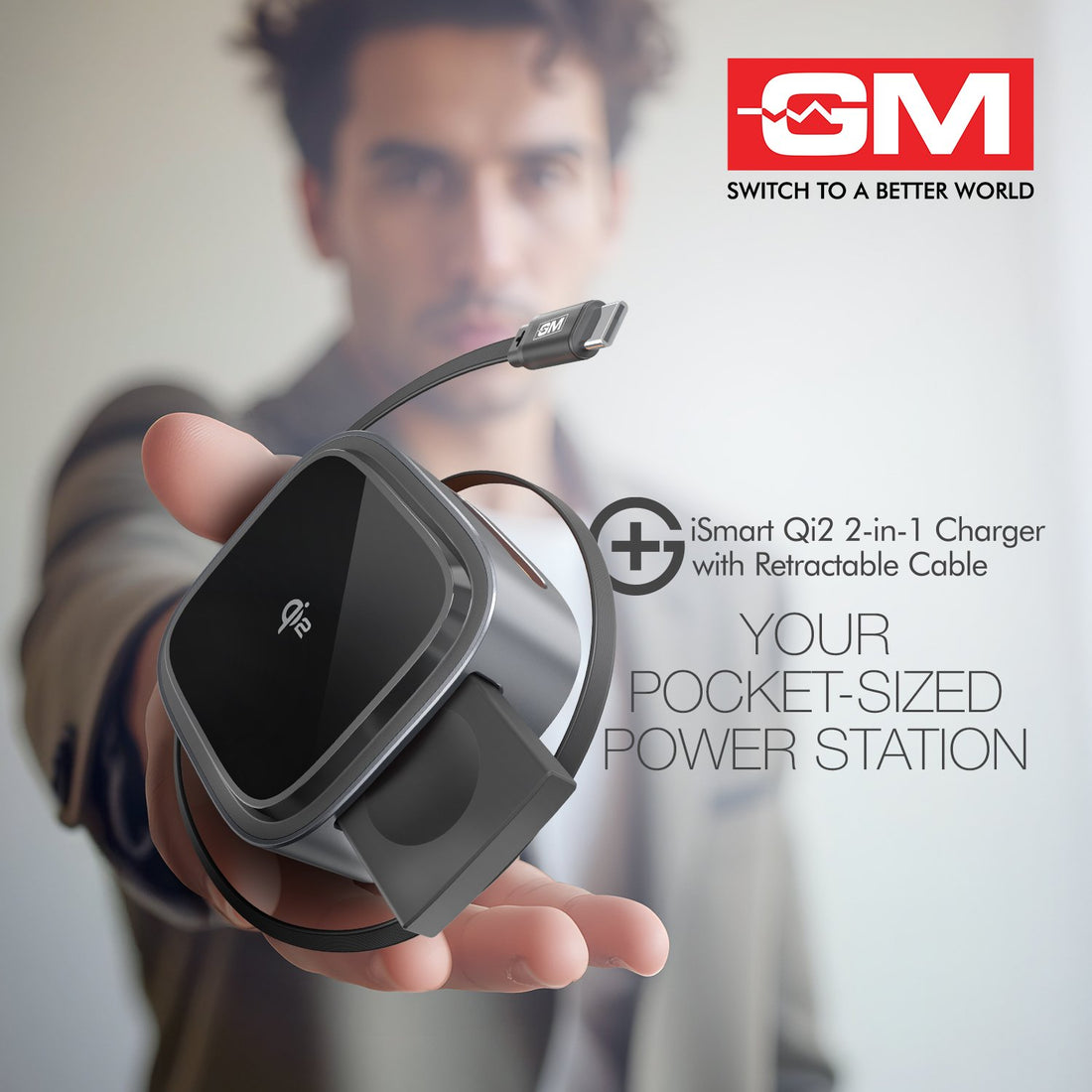 G+ iSmart Qi2 2-in-1 Charger with Retractable Cable