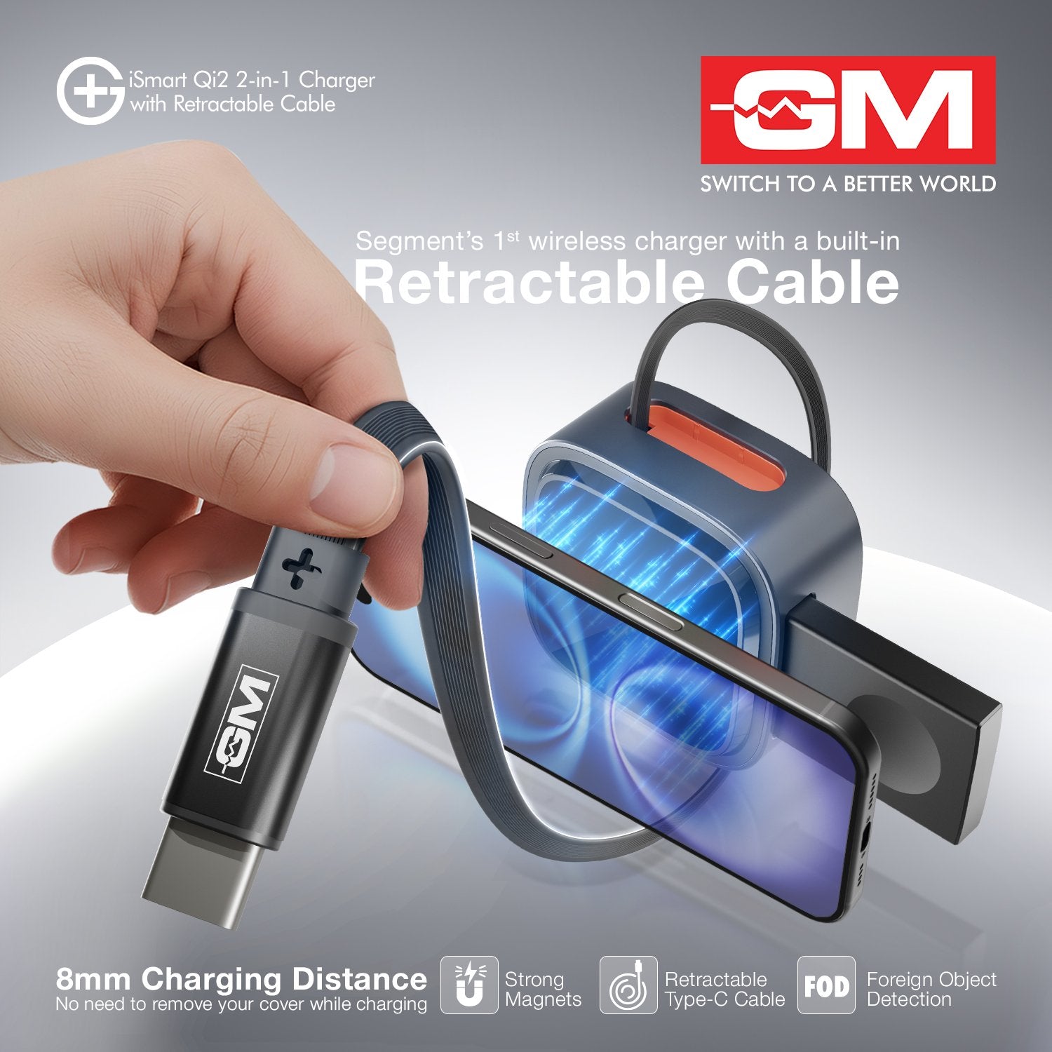 G+ iSmart Qi2 2-in-1 Charger with Retractable Cable