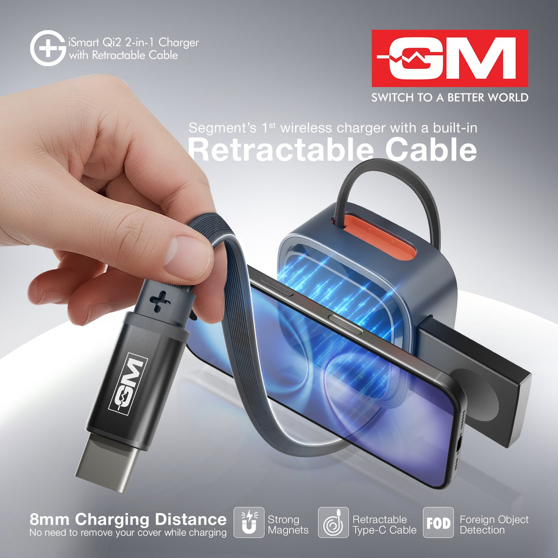 G+ iSmart Qi2 2-in-1 Charger with Retractable Cable