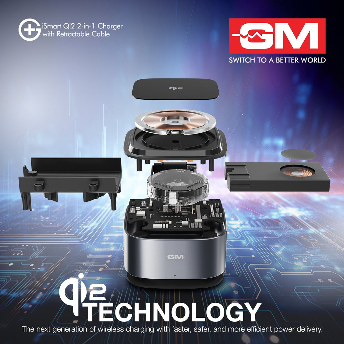 G+ iSmart Qi2 2-in-1 Charger with Retractable Cable
