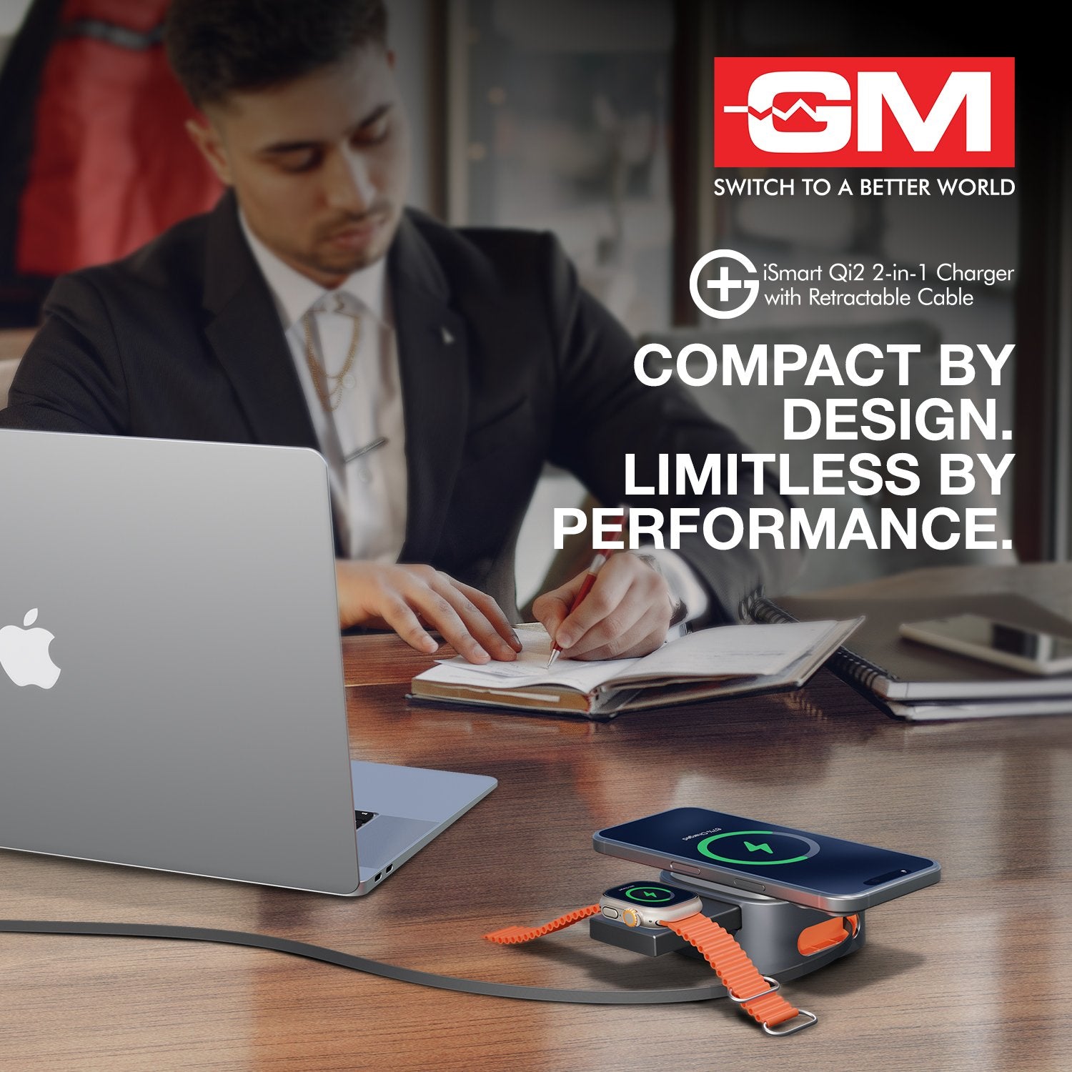 G+ iSmart Qi2 2-in-1 Charger with Retractable Cable