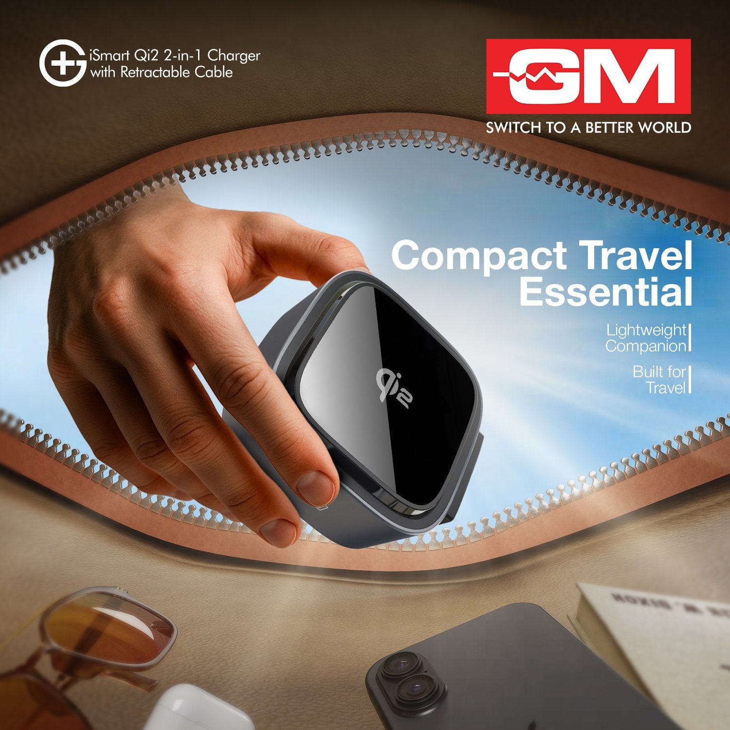 G+ iSmart Qi2 2-in-1 Charger with Retractable Cable